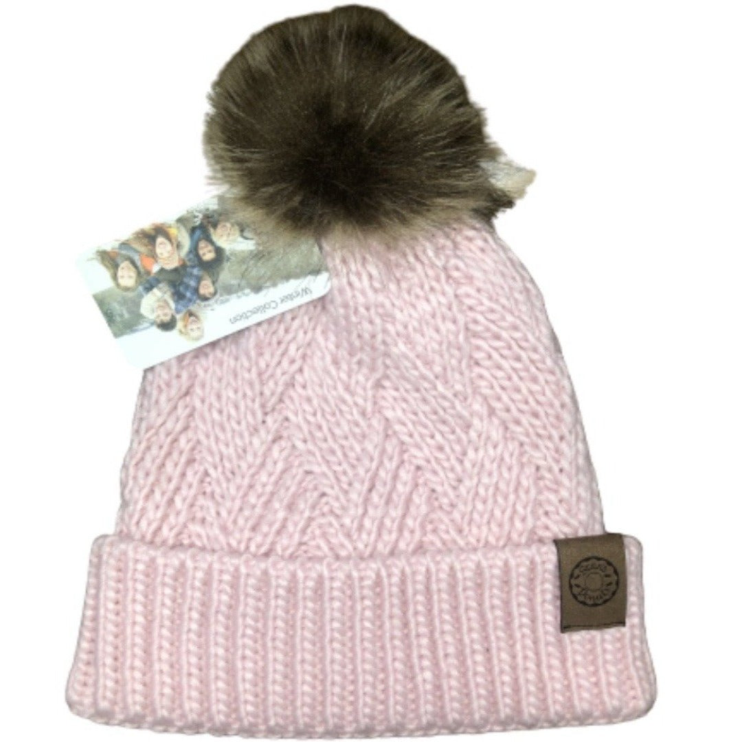 Cross Hatch Beanie With Faux Fur Pom